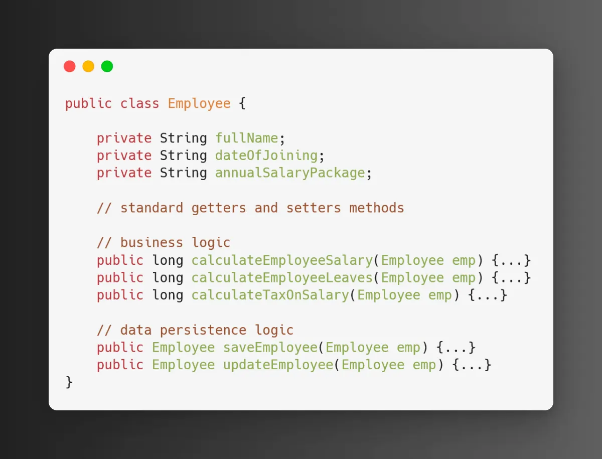 Employee class with multiple responsibilities